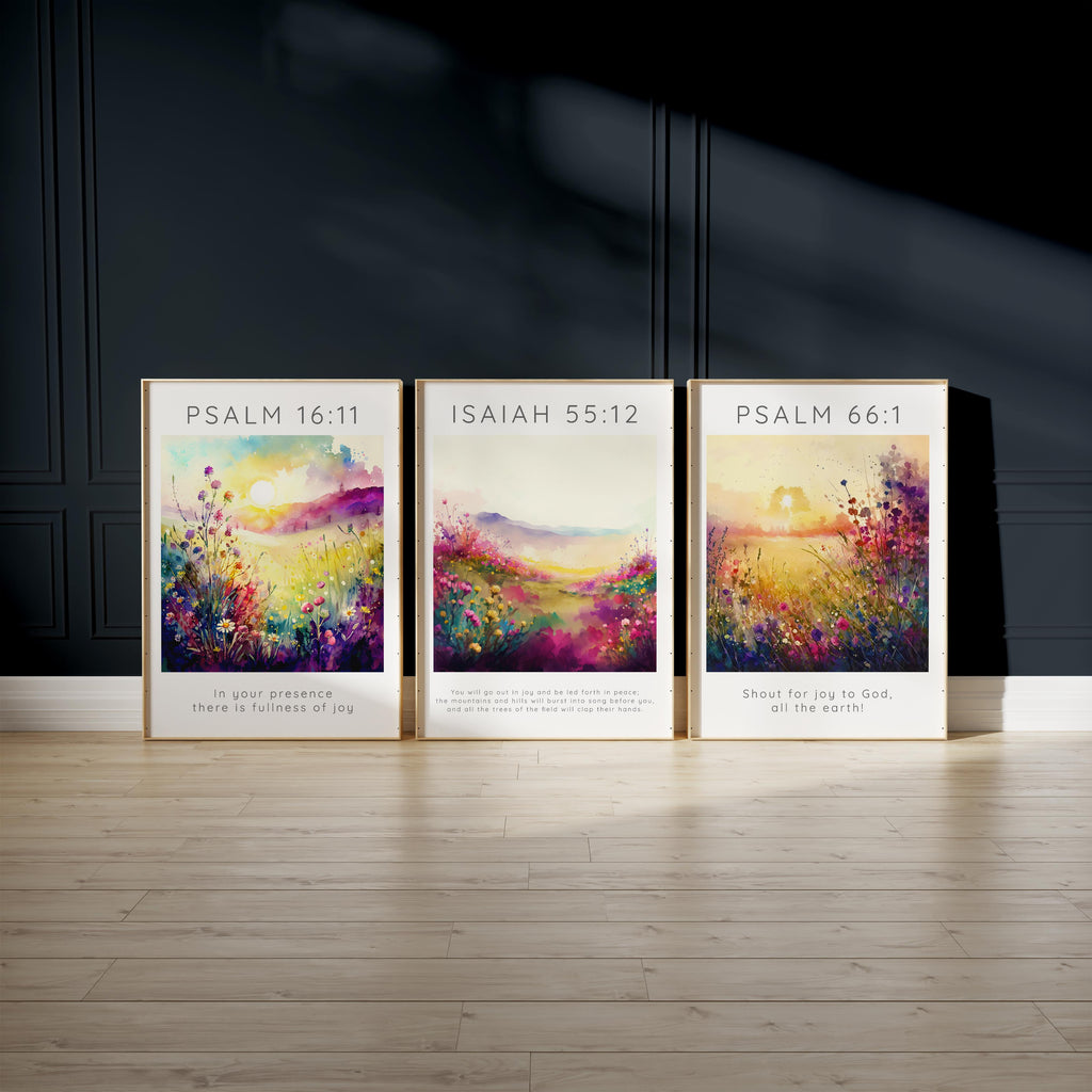 Unique gift idea: Christian triptych with joyful verses, Versatile sizes for personalised Psalm 16:11 print