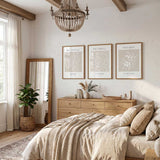 Christian wall art set with hopeful Bible verses about patience and prayer in calming neutral tones.

