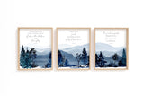 Watercolour mountain Bible verse set, Inspirational scripture wall art collection, Serene landscape scripture prints