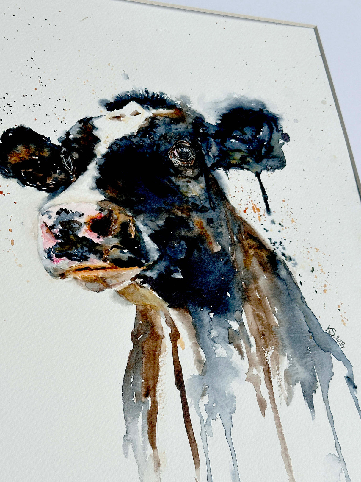 Cow Painting Original Artwork For Sale, Cow Picture Mounted Painting