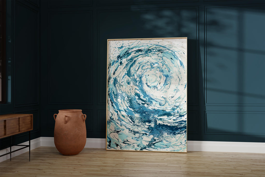 Surfer's paradise: Abstract ocean wave print for enthusiasts, Relaxing beach vibes through a sophisticated sea poster