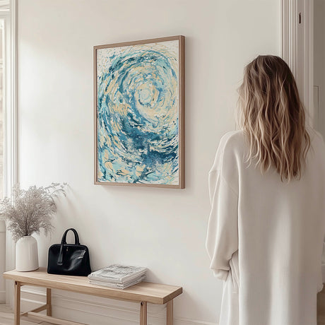 Ocean Wave Wall Art Print 'Wave I', bold coastal artwork in blues, ideal for modern and beach-inspired interiors.