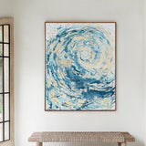 'Wave I' - Abstract ocean art canvas print capturing the ferocity of a crashing wave — blue wave canvas print in turquoise, teal and deep navy for coastal living wall art, by Crafty Cow Design.