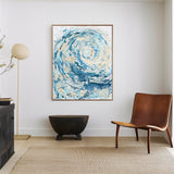 'Wave I' - Blue sea print on canvas in dynamic teal, turquoise and sandy cream — abstract ocean art and blue wave canvas print for coastal living and contemporary coastal homes, by Crafty Cow Design.