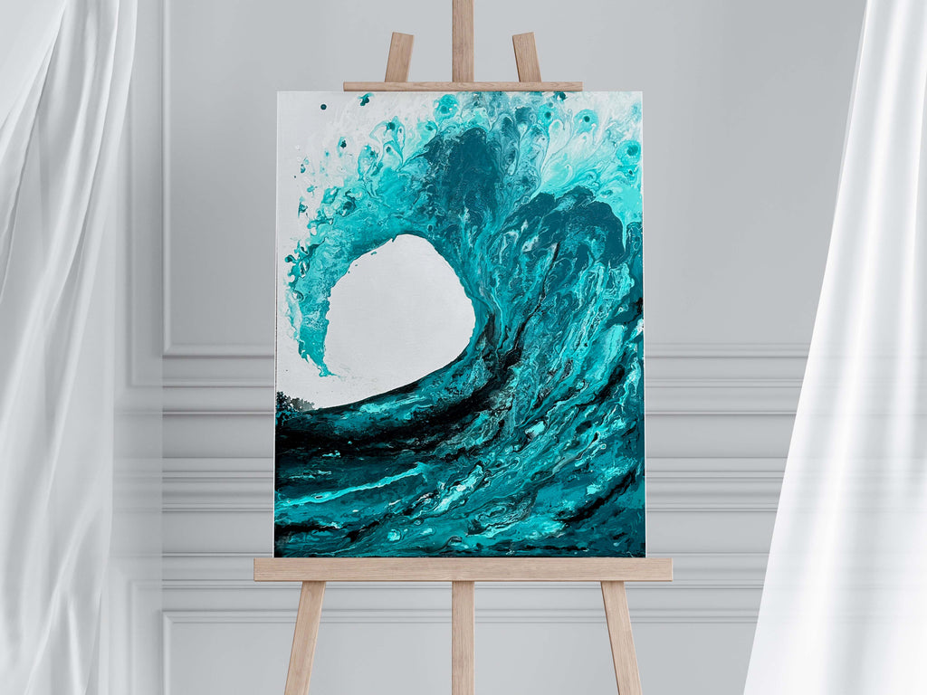Ocean Wave Painting, Abstract Wave Artwork, Ocean Canvas Wall Art, Abstract ocean wave painting in turquoise and blues