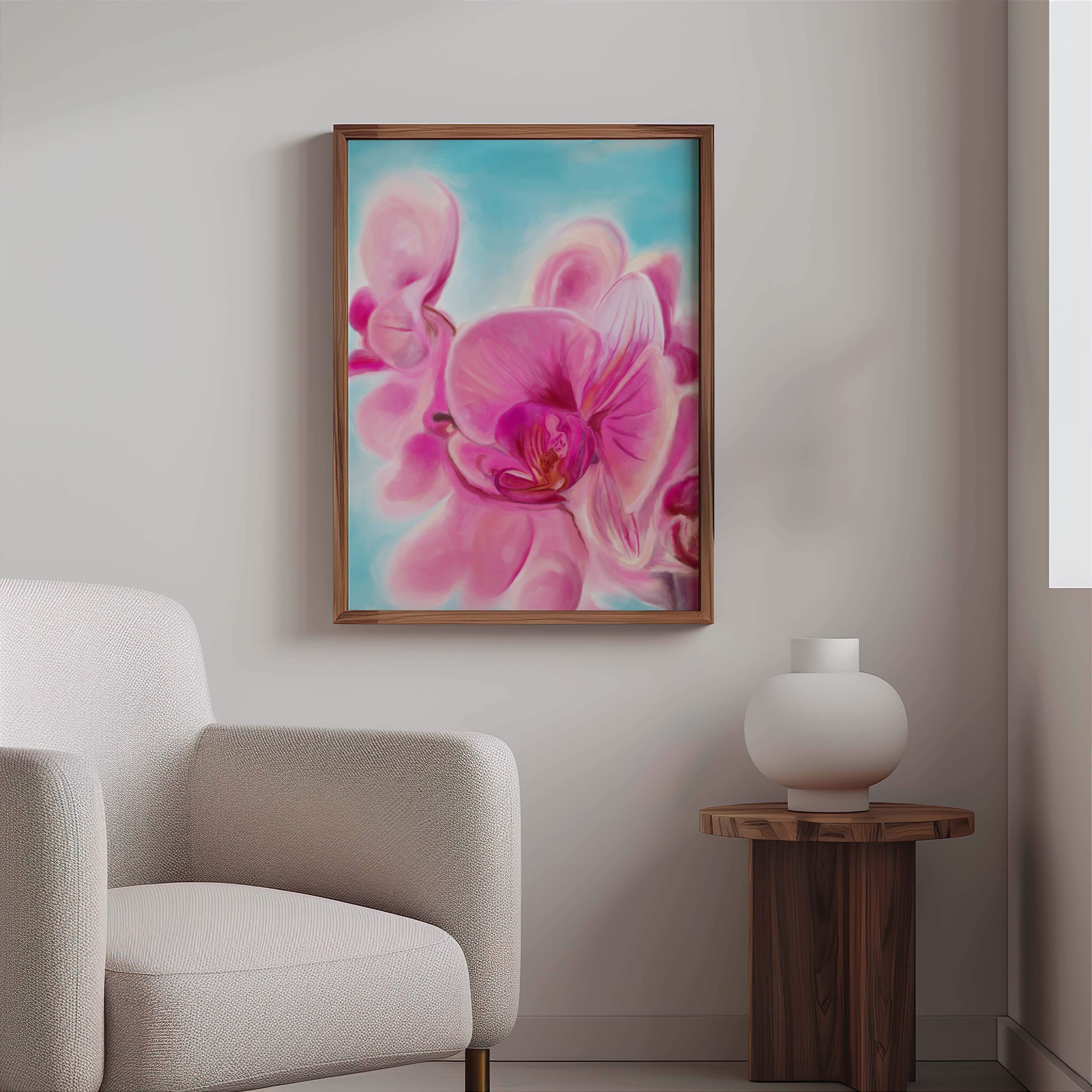 Orchid Wall Art Print, Pink Floral Prints Wall Art Decor, Abstract