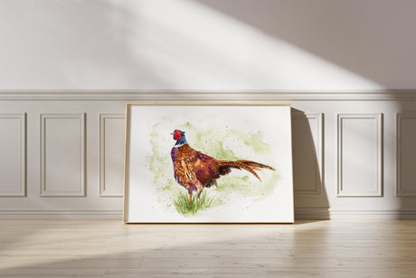 Hand-painted pheasant print for rustic home decor.