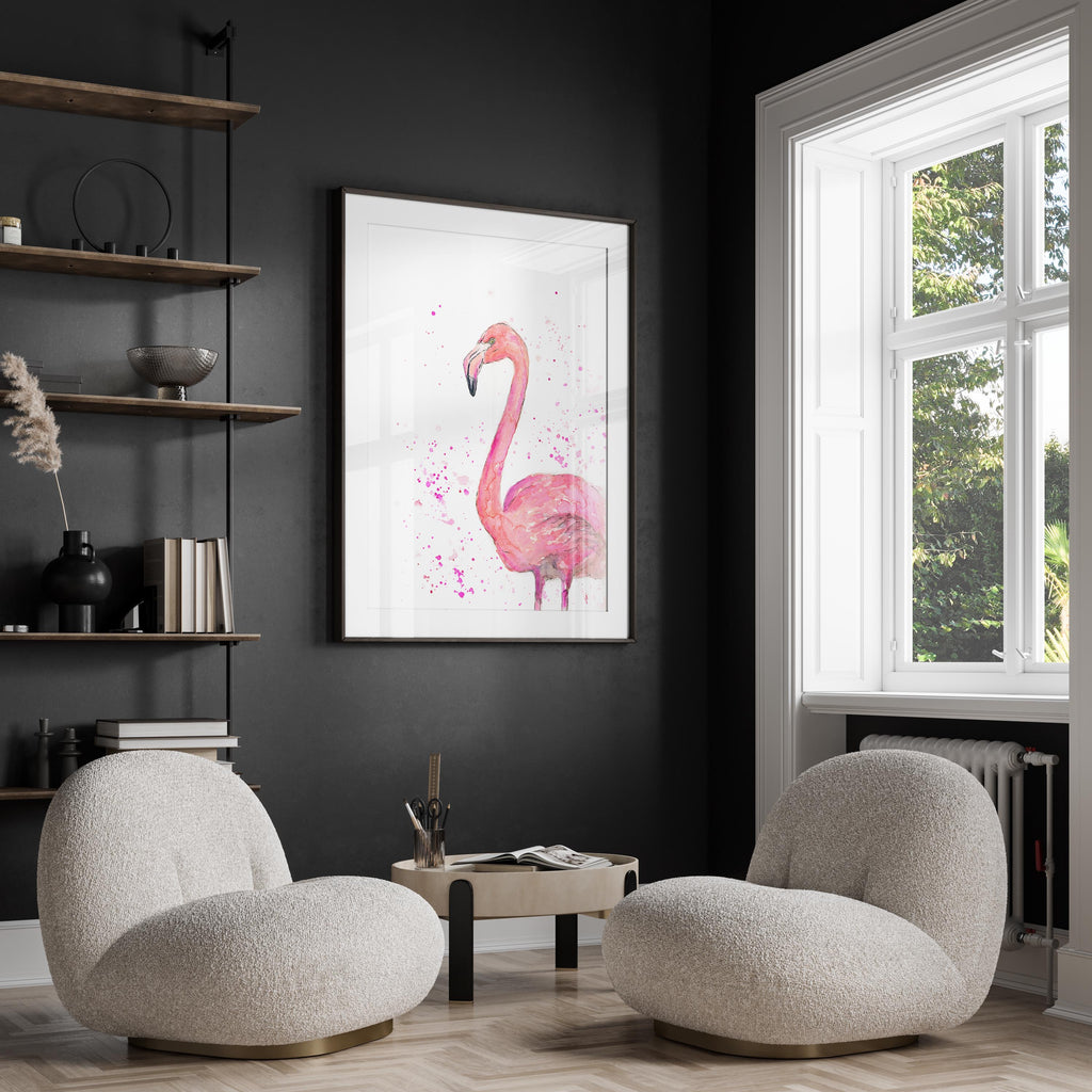 Chic pink loose style flamingo painting, Feminine home decor with pink flamingo watercolor, Pink paradise: Watercolor flamingo artwork