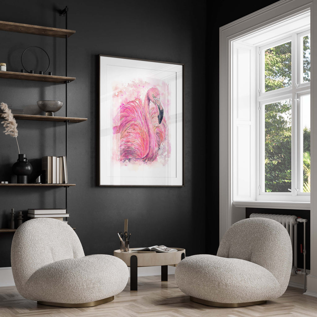 Charming loose style flamingo print to enhance your space, Captivating watercolor flamingo art for nature-inspired homes