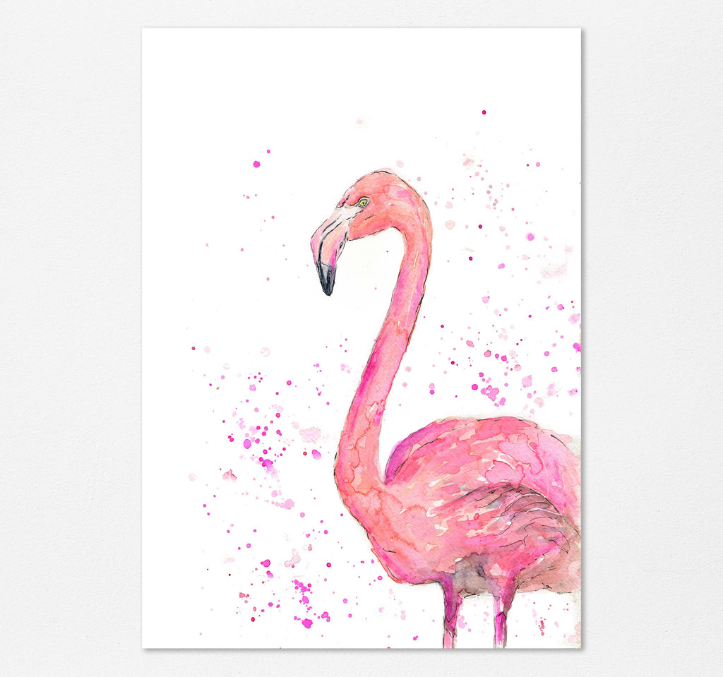 Soft pink watercolor print of a graceful flamingo, Loose style flamingo artwork in delicate pink, loose style flamingo print
