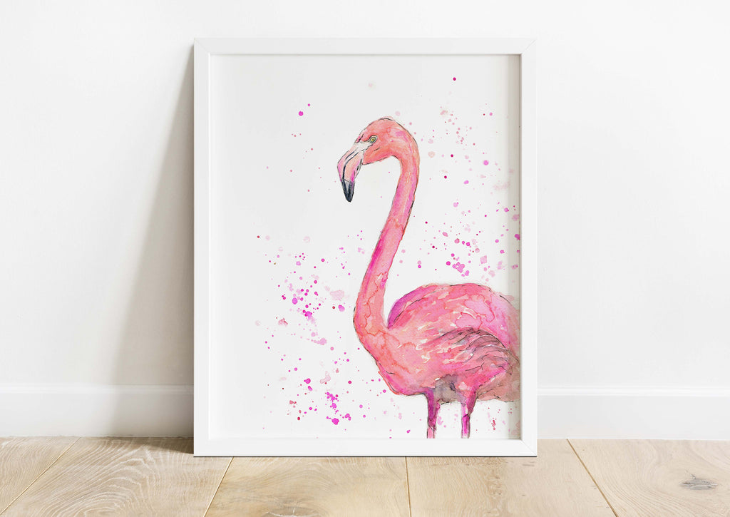 Whimsical pink flamingo art for stylish interiors, Graceful blush flamingo illustration in watercolor, loose style pink flamingo print 