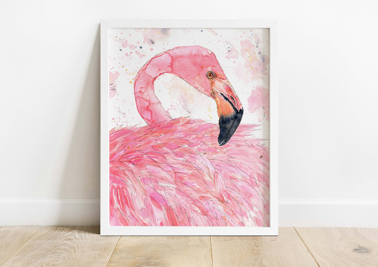 Delicate Pink Flamingo Canvas Print, One Flamingo in Pink Watercolor, Vibrant Pink Flamingo Artwork, Pink Flamingo Illustration