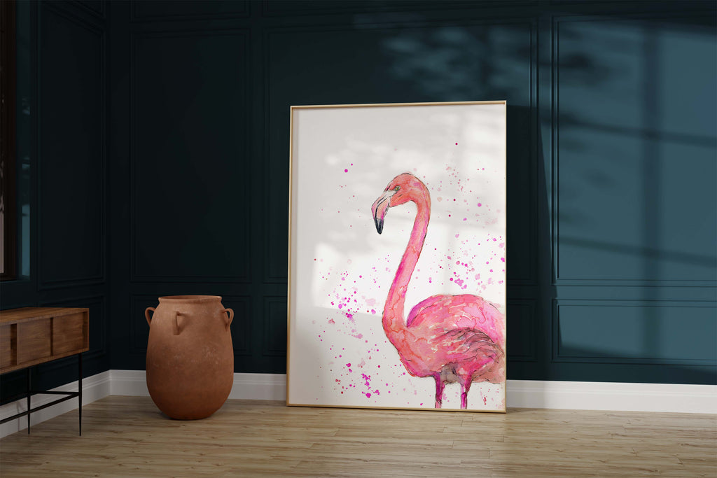Pink flamingo watercolor print for feminine decor, Graceful blush flamingo wall art in watercolor, pink flamingo wall decor