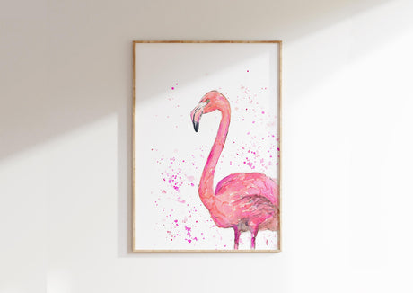 Flamingo Wall Art Print, Tropical Wall Art Bird Prints of Birds, Elegant loose watercolor flamingo art in pink