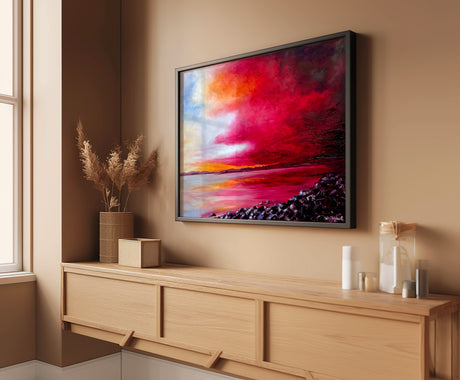 Expressive sky painting over Poole Harbour, titled 'Breaking Through'