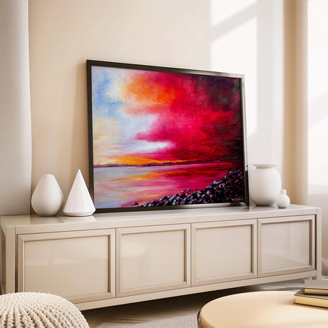 Unique oil on canvas of Poole coastline with bold colours and stormy sky