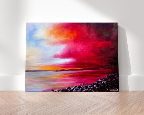 Colourful oil painting of Whitecliffe Park looking over Poole Harbour