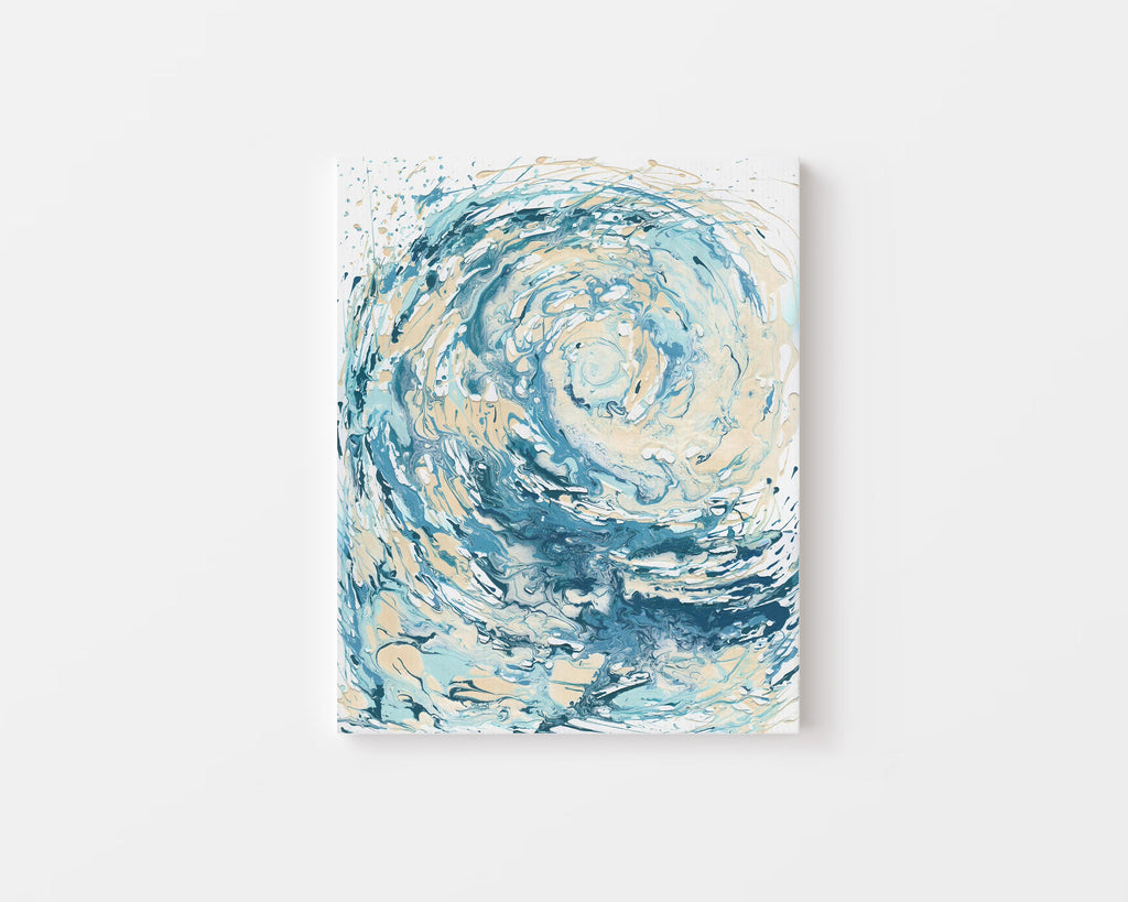 Blue Abstract Ocean Art, Ocean Wave Canvas Acrylic Painting Original, Large Acrylic Ocean Wave Canvas Painting