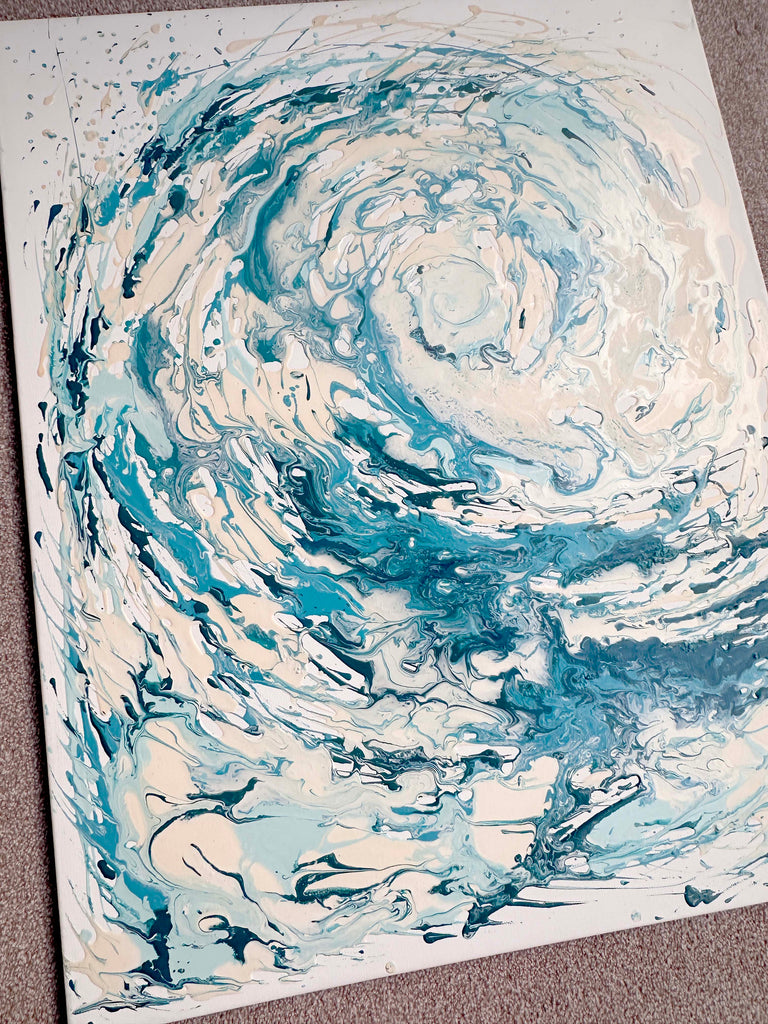 Ocean Wave Canvas in Creams and Blues, Abstract Coastal Art in Acrylic, Serene Wave Painting on 24x30 Canvas