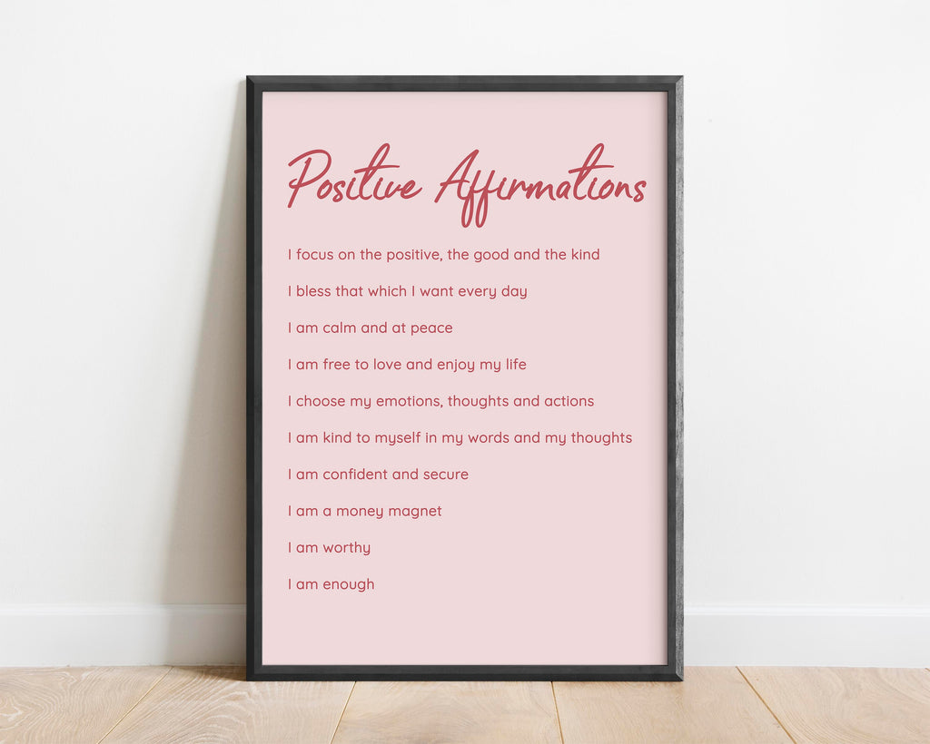 Personalised affirmations print with custom heading and background color, Personal growth artwork with custom heading and fonts
