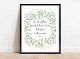 Inspirational Psalm 91 Quote Art with Leaf Wreath, Divine Protection in All Your Ways - Psalm 91:11 Print