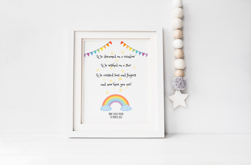 Inspirational rainbow quote for baby's room, Whimsical rainbow nursery decoration, Rainbow nursery wall art with child's name and birthdate