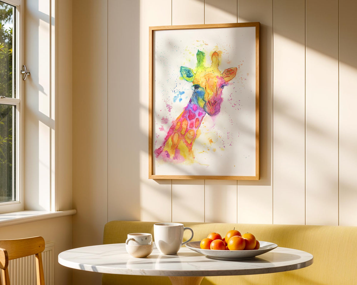 'High Hopes' - Loose Watercolour Rainbow Giraffe Print , Colourful Ani ...