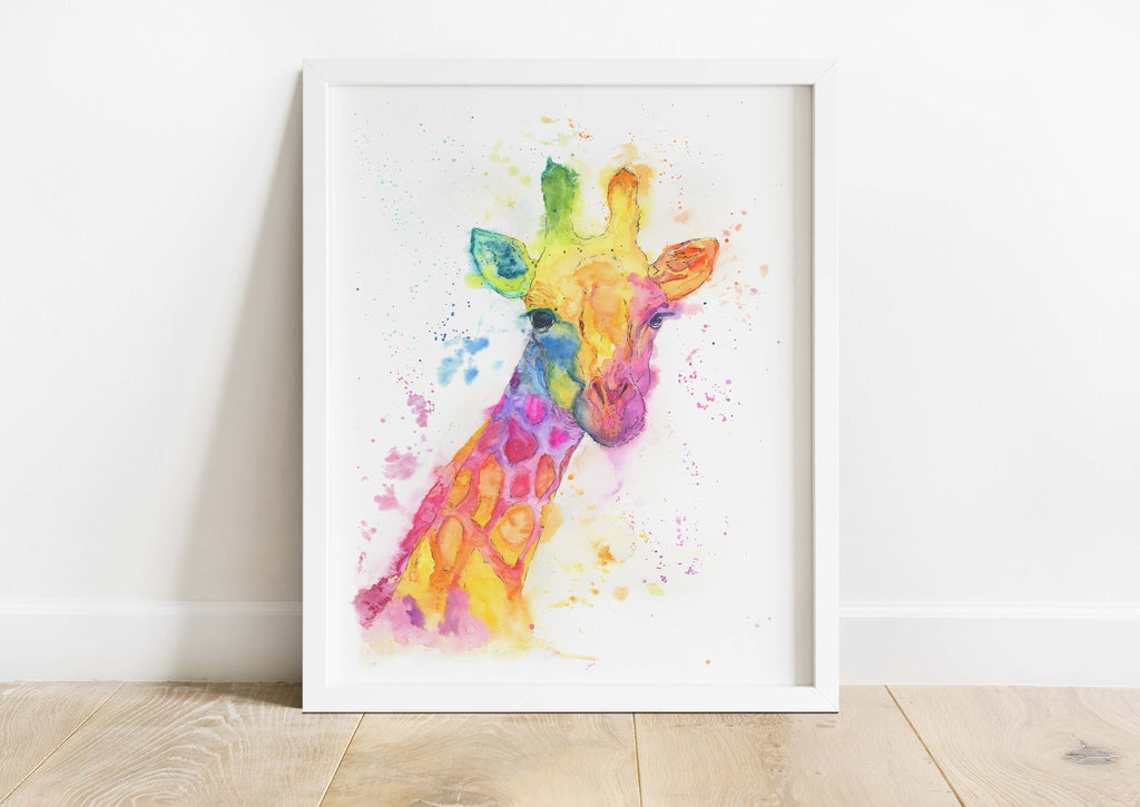 Rainbow Giraffe Pictures, Colourful Giraffe Print, Multicolored Art, rainbow wildlife wall art, multicoloured animals