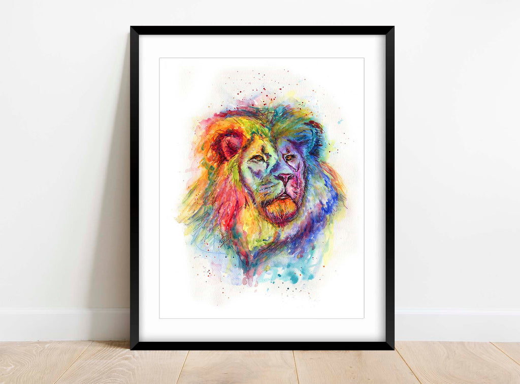 Rainbow Lion Painting Print, Colourful Lion Art, Multicolored Lion, Watercolour lion print with vibrant rainbow hues
