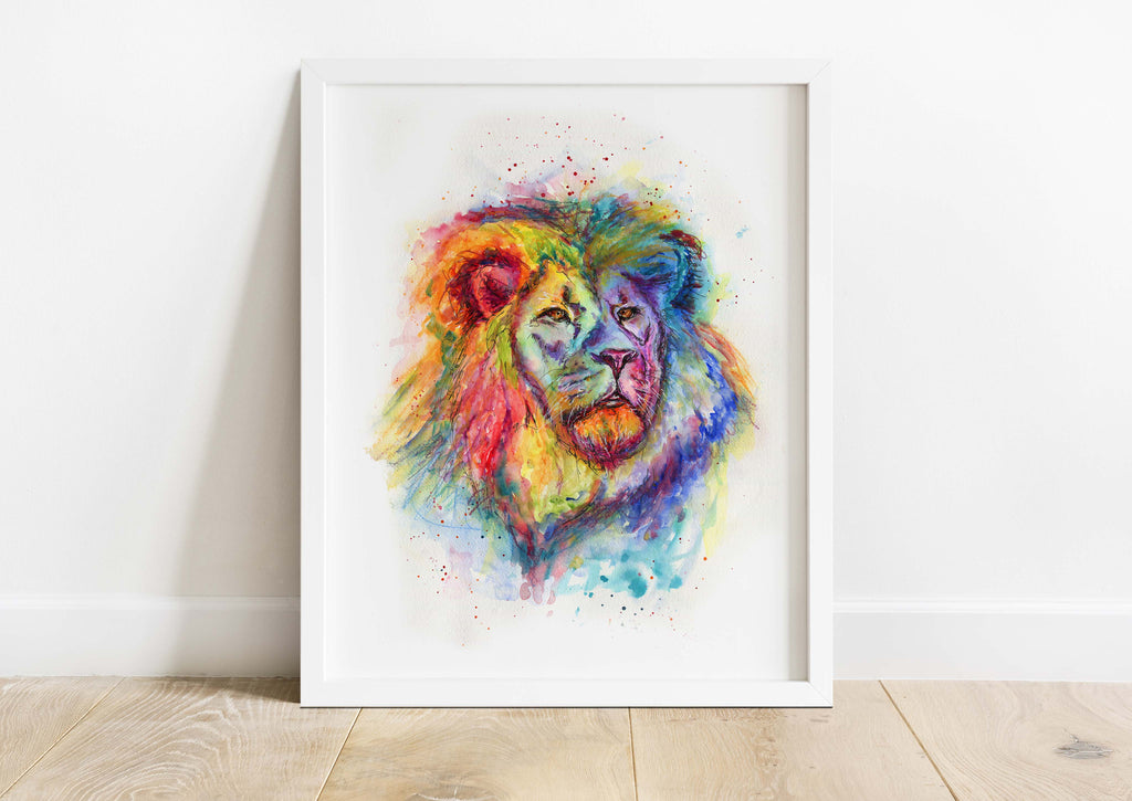 colourful animal prints uk, Colourful Giraffe Print, Multicolored Animal Art, pop art lion, Lively and colorful lion watercolor in loose style