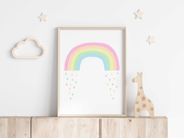 Rainbow-themed nursery decor with pastel colors, Unique pastel rainbow art for baby's room, Dreamy pastel rainbow nursery wall decor