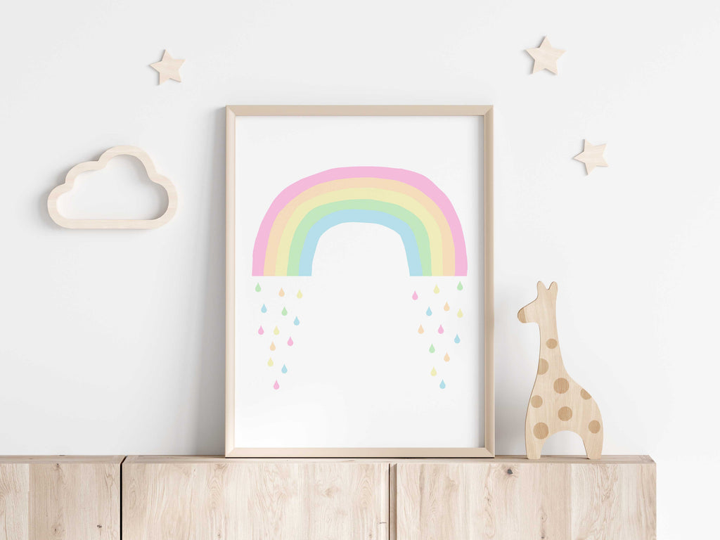 Rainbow-themed nursery decor with pastel colors, Unique pastel rainbow art for baby's room, Dreamy pastel rainbow nursery wall decor