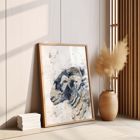Loose watercolour Herdwick sheep head print, ideal for cosy and modern farmhouse decor.