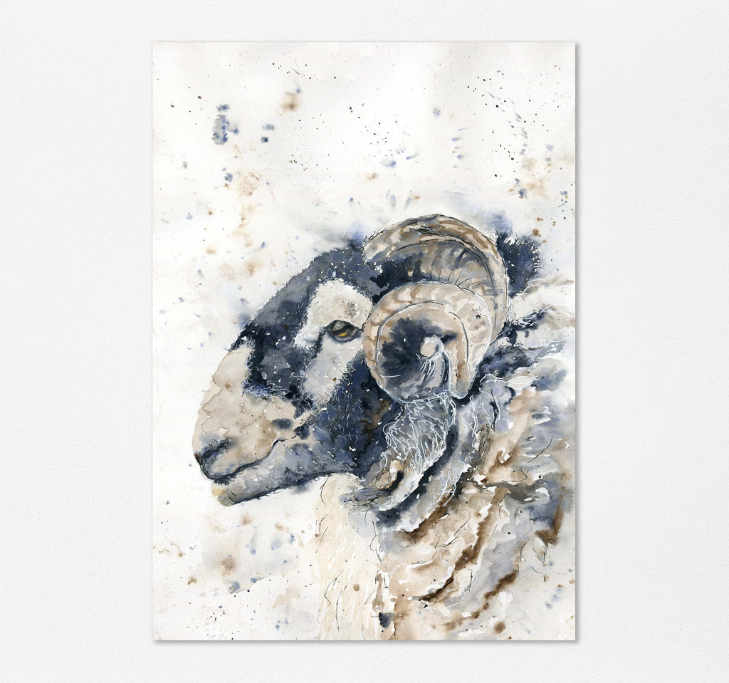 Contemporary rustic living room with the artistic charm of sheep ram art print, Sheep Painting prints, Sheep Gifts idea, Big Horn Sheep Art