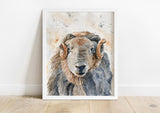 Charming farmhouse decor with watercolour ram print, Modern aesthetic meets traditional charm in sheep art, ram watercolour