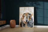 Rustic ram watercolour wall art for home decor, Farmhouse style Herdwick sheep painting in watercolour, Loose watercolour ram head artwork