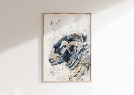 Sheep Art Print Farmhouse Decor, Prints of Sheep Ram head Rustic Room Art, Unique sheep gifts for enthusiasts – watercolour ram print