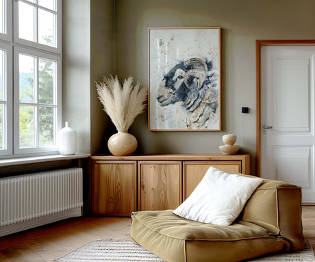 Herdwick sheep art print in contemporary watercolour style, adding rural charm to any space.