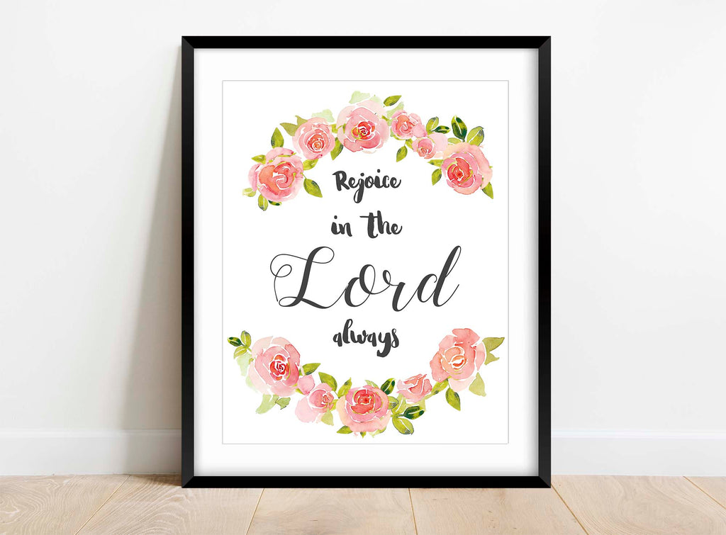 Rejoice in the Lord Always Pictures, Floral Christian Quotes Wall Decor, Floral wreath wall art with Philippians 4:4