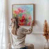 Abstract floral art in watercolour, with colours inspired by blooming spring flowers.