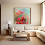 Abstract watercolour painting with vibrant pink, green, and orange tones, inspired by trees.