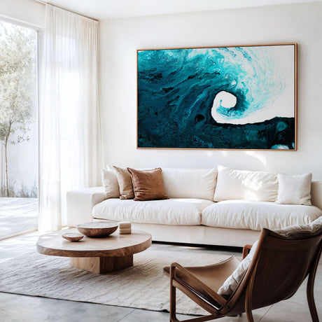 Blue and turquoise wave art print for contemporary homes.