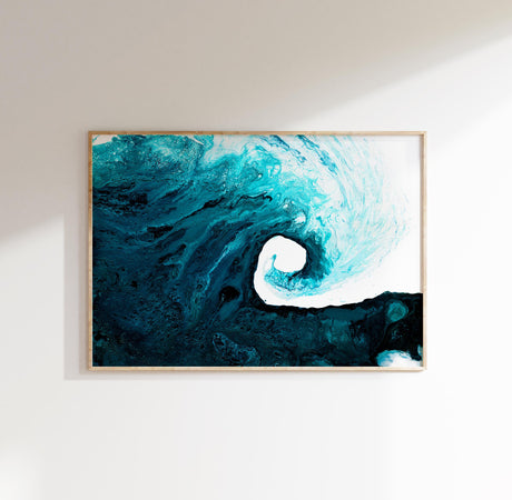 Ocean-inspired wall art print with teal accents.