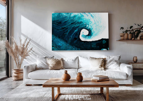 Ocean art print in shades of aqua and white.
