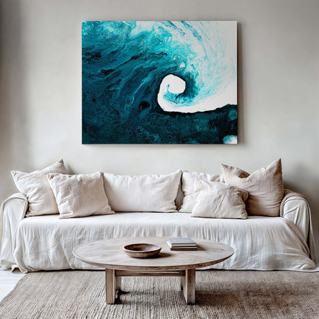Coastal-inspired wall art with abstract wave design
