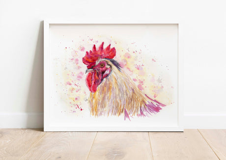 Detailed watercolour rooster portrait, printed on premium paper.
