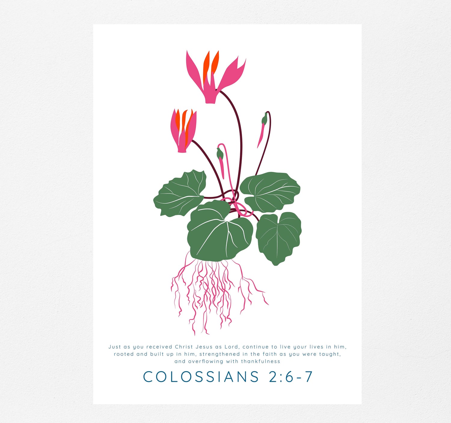 Rooted In Christ Thankfulness Print, Colossians 2 6-7 Floral Christian ...