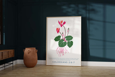 Modern floral Christian art, "Continue to live your lives in him," Scripture wall decor, Inspirational faith print