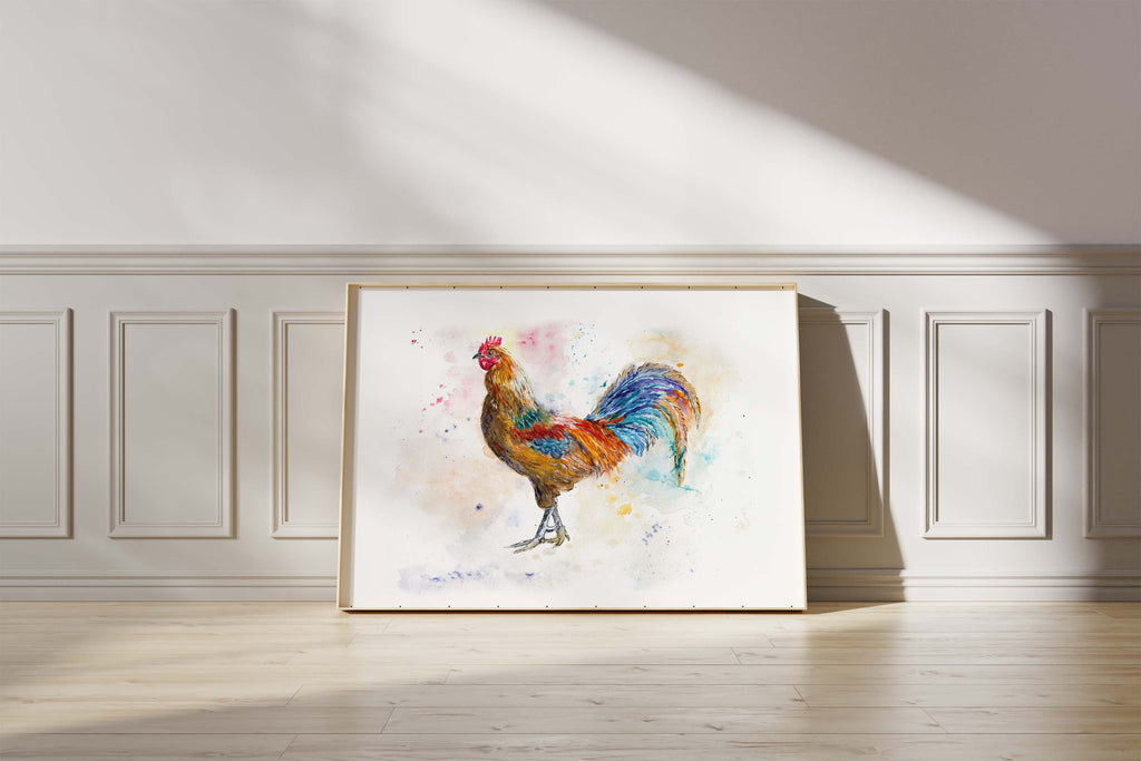 Farmhouse Wall Art Featuring Vibrant Chicken Illustration, Charming Bird Print for Country House Decoration
