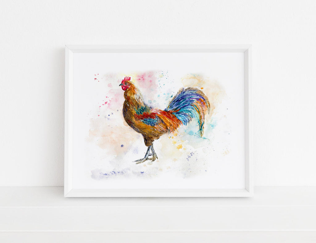 Chicken Wall Art Pictures, Chicken Prints, Kitchen Art, Chicken Art, Rustic Country Kitchen Chicken Watercolour A4 Print